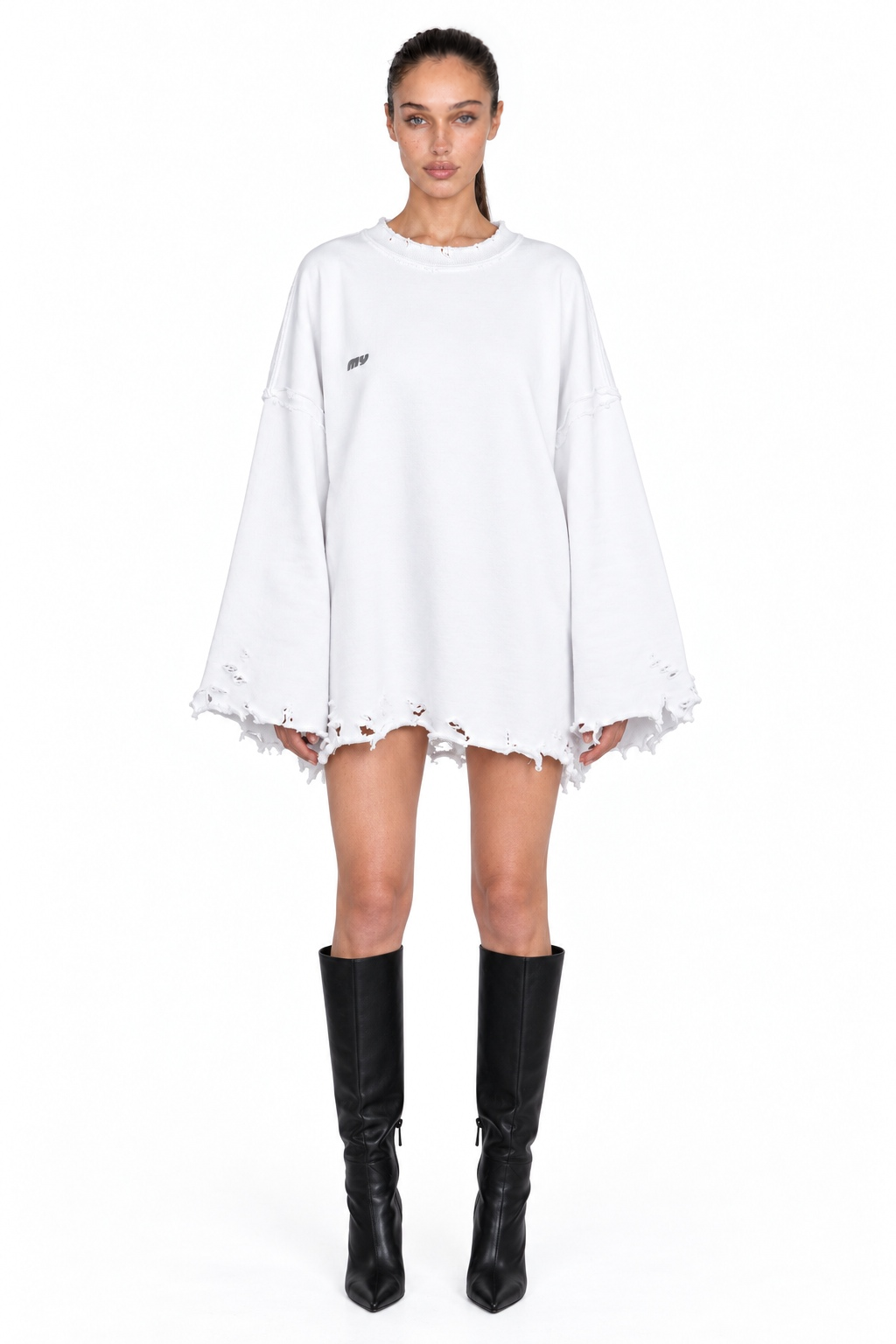Dystopia White Oversized Sweater – full look