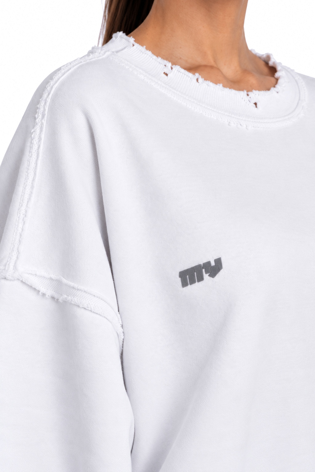 Dystopia White Oversized Sweater – close-up