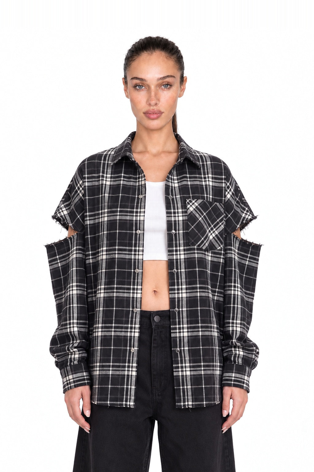 Fragmented Sleeves Shirt B/W – front