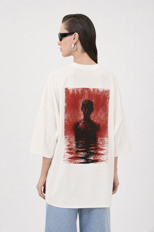 Red Horizon Oversized Off-White Tee
