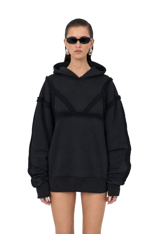 Bra Overlay Black Hoodie
