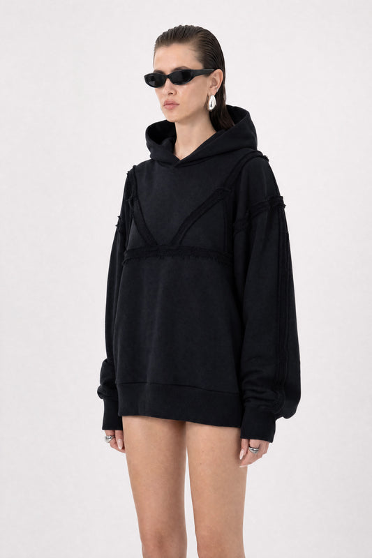 Bra Overlay Black Hoodie