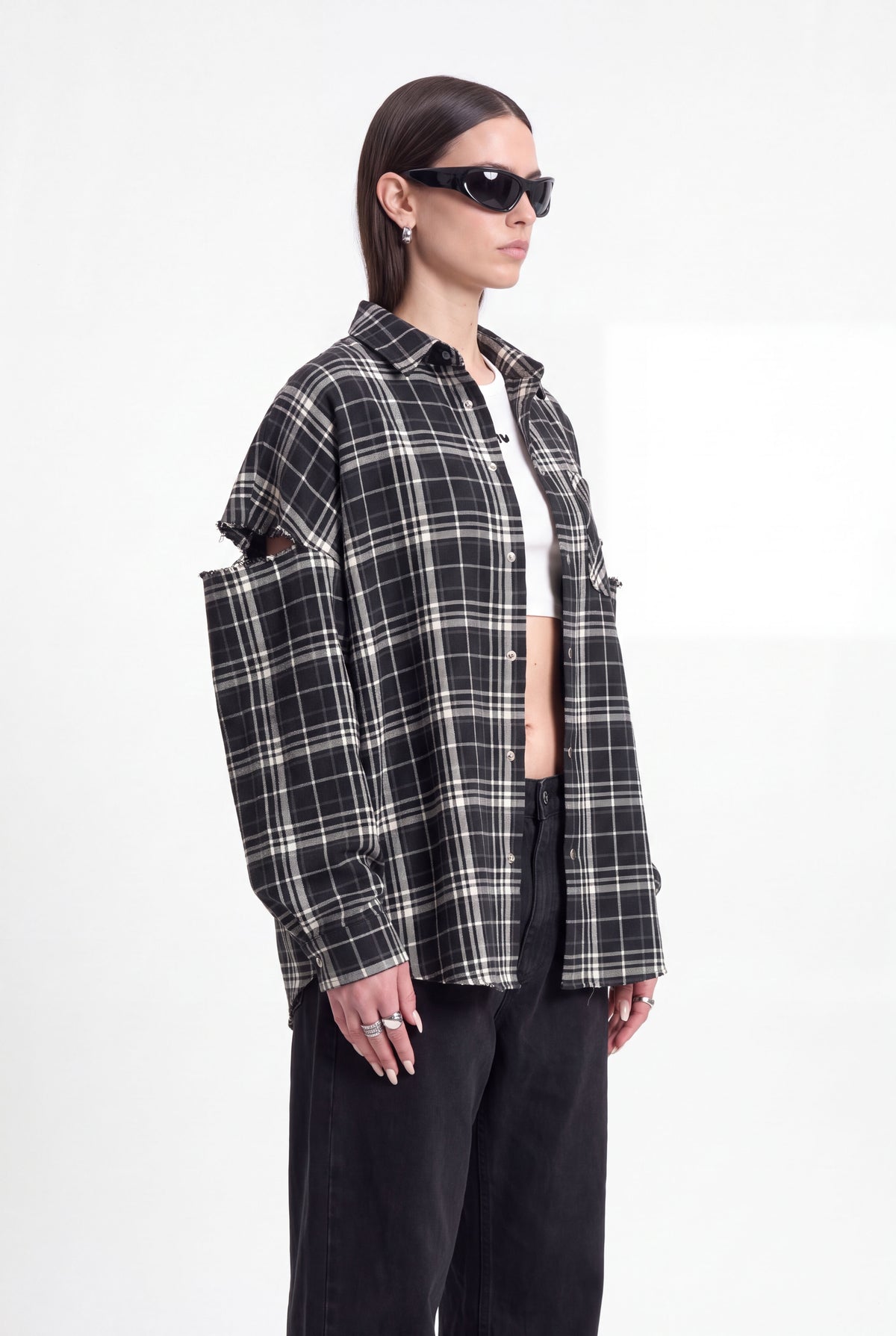 Fragmented Sleeves Shirt B/W