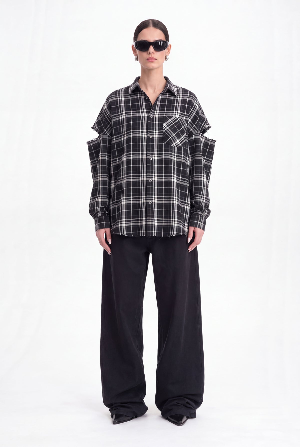 Fragmented Sleeves Shirt B/W