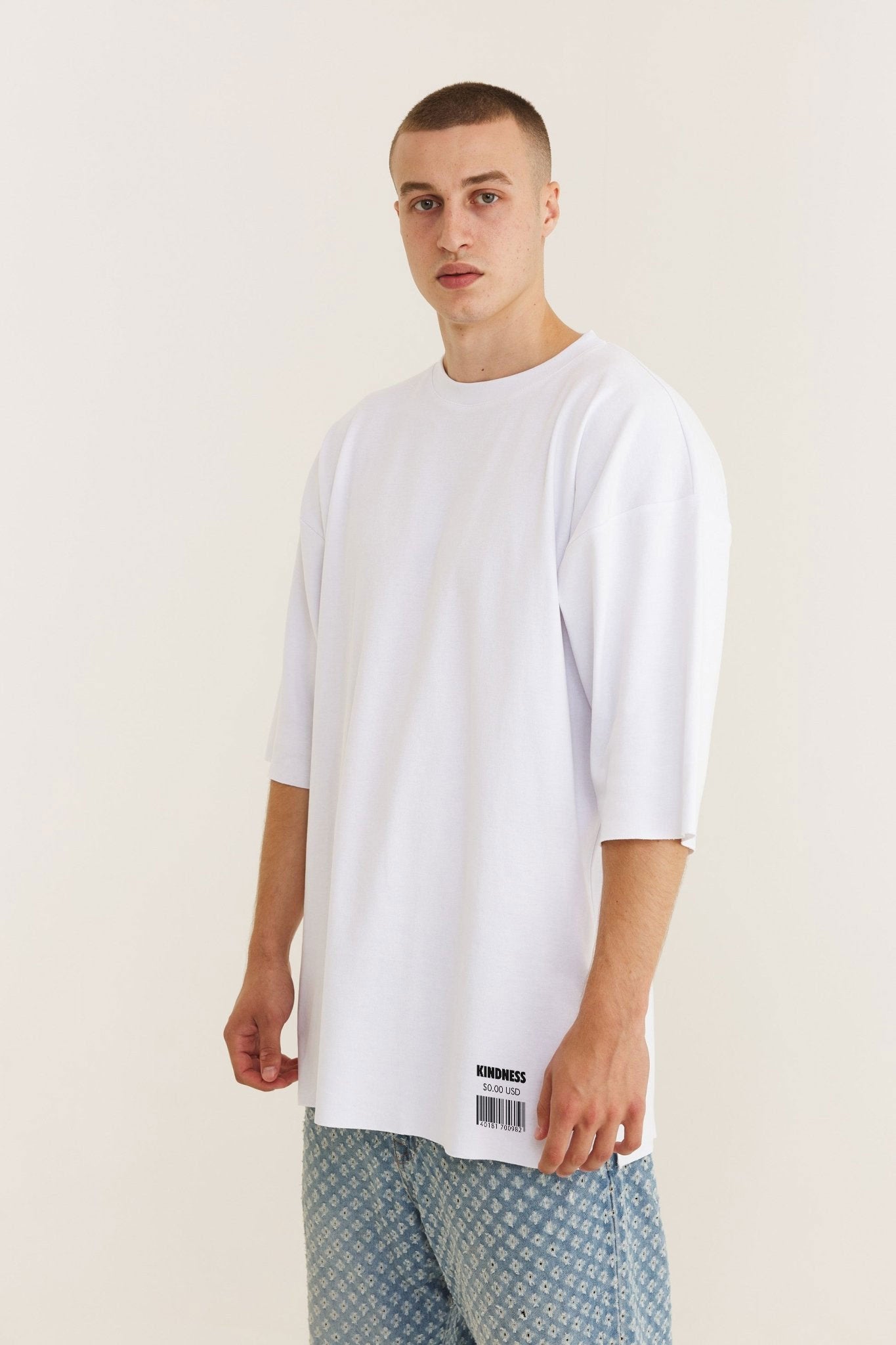 Oversized Cotton White T-shirt Kindness