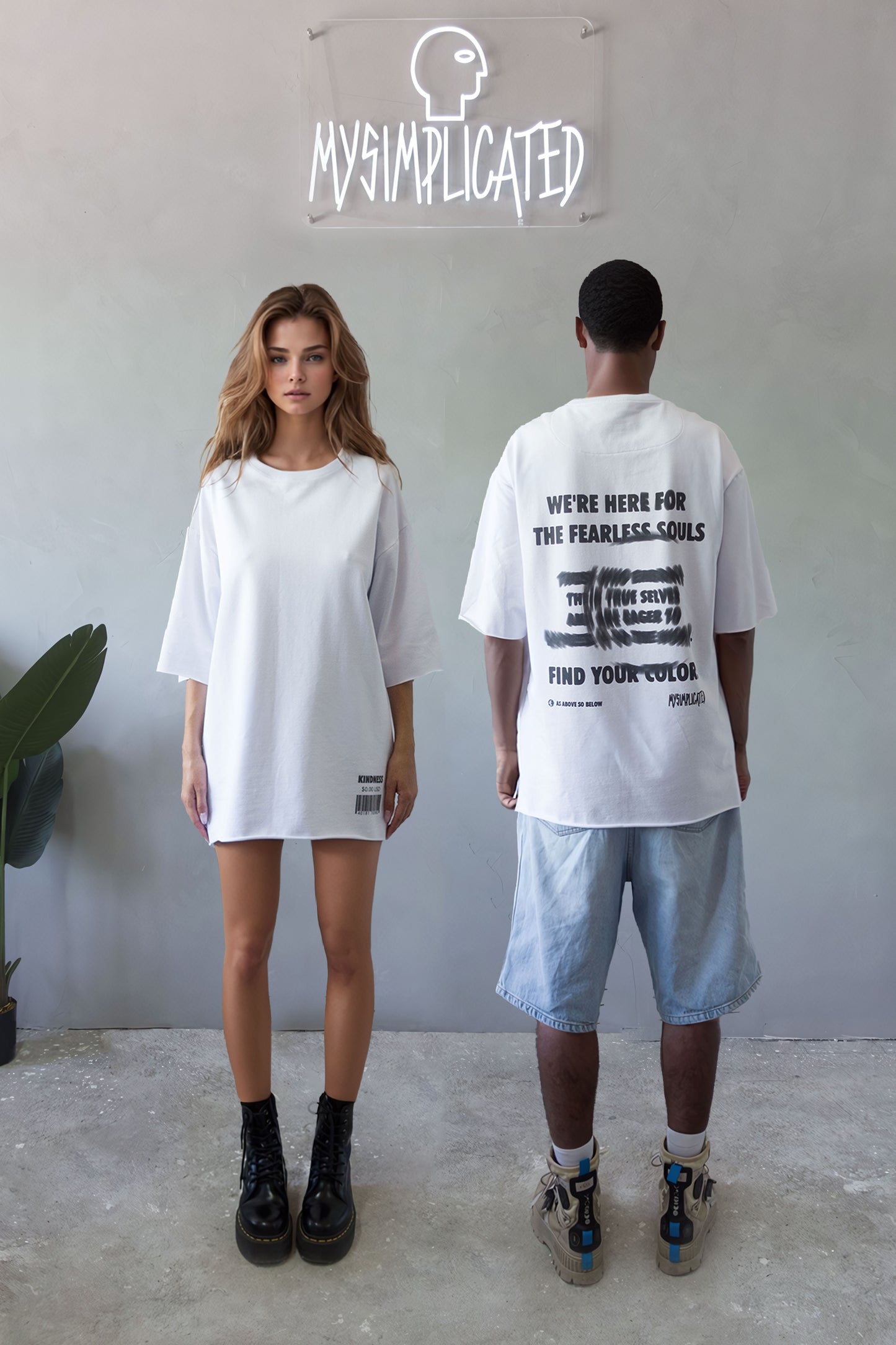 Oversized Cotton White T-shirt Kindness