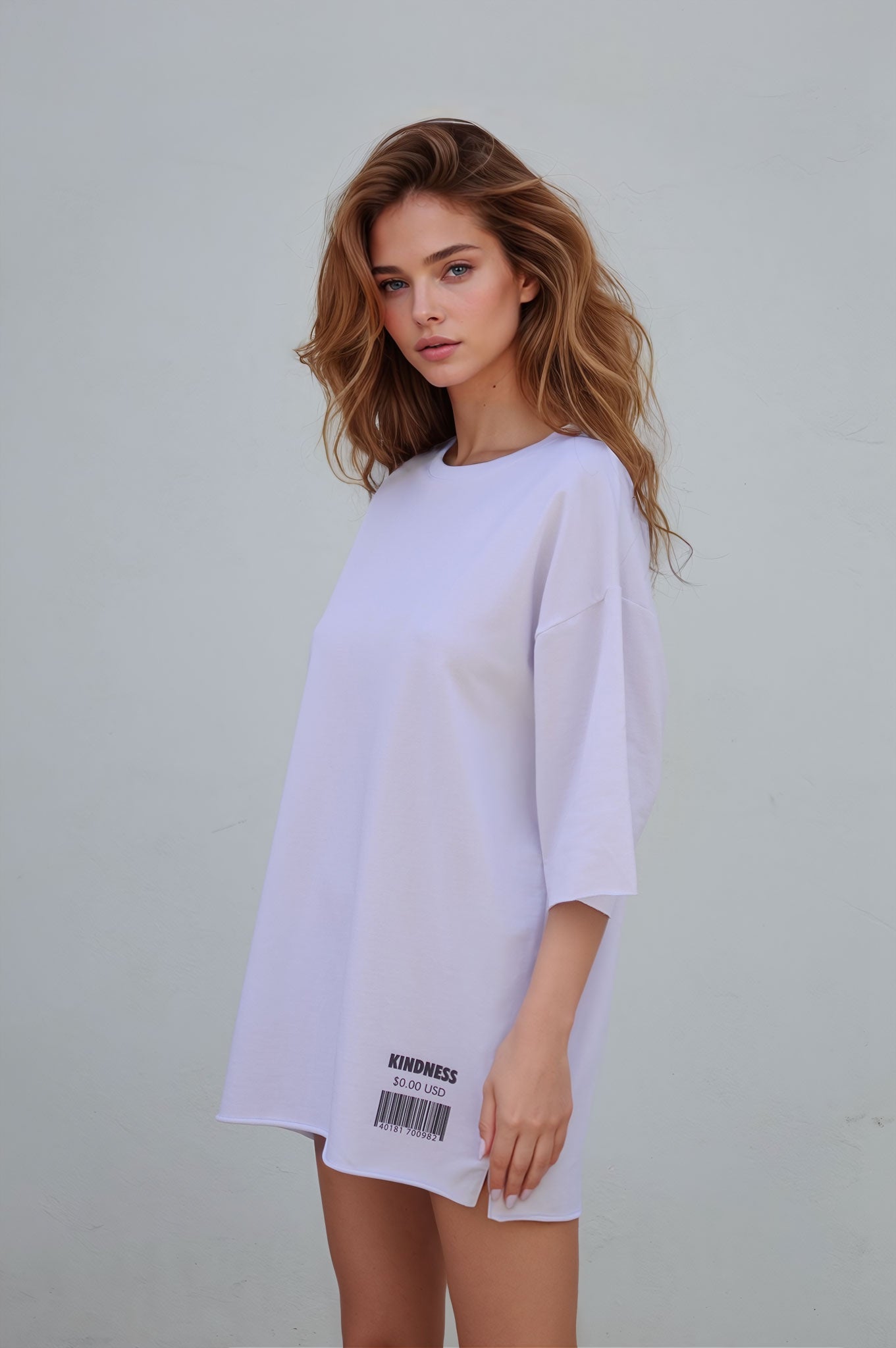 Oversized Cotton White T-shirt Kindness