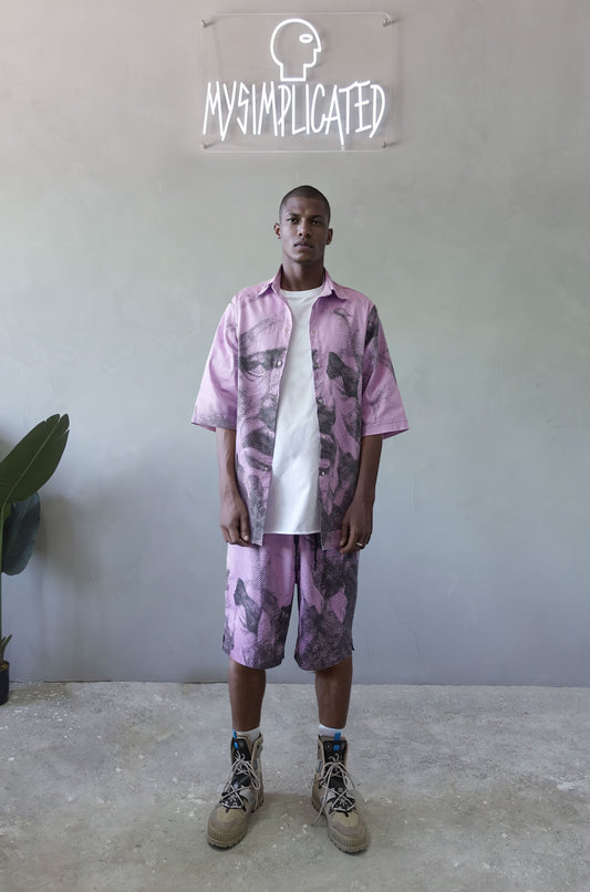 Short Sleeve Shirt & Bermuda Set Mauve (recycled fabric)