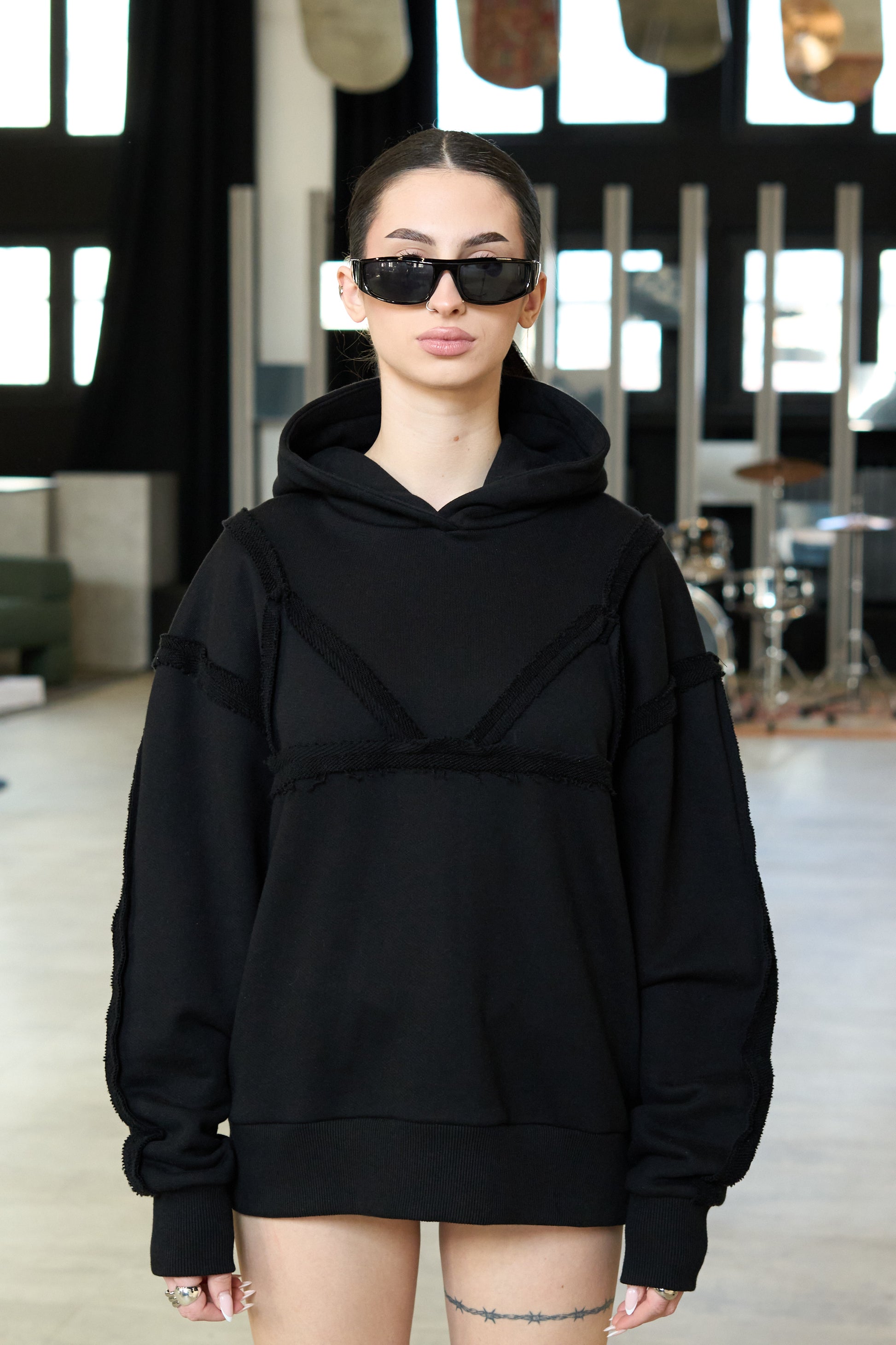 Bra Overlay Black Hoodie - MYS