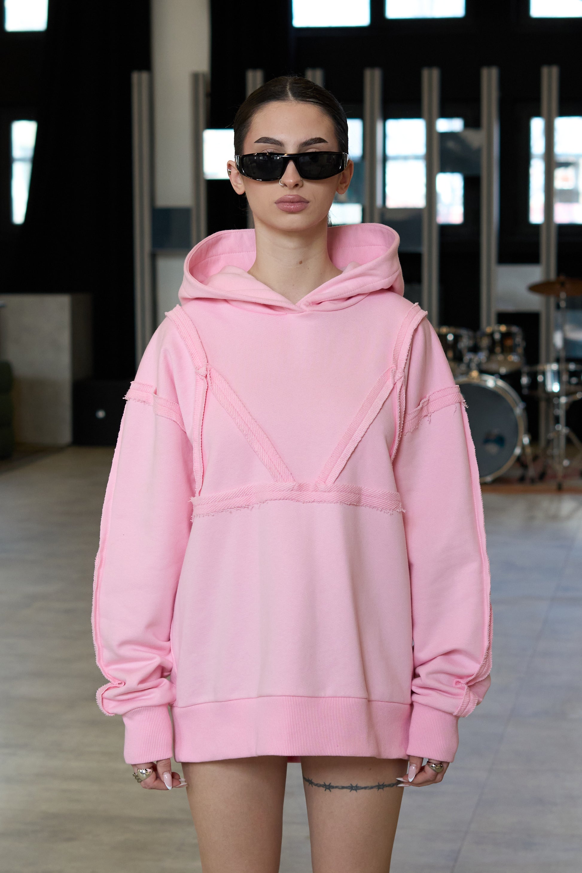 Bra Overlay Pink Hoodie - MYS