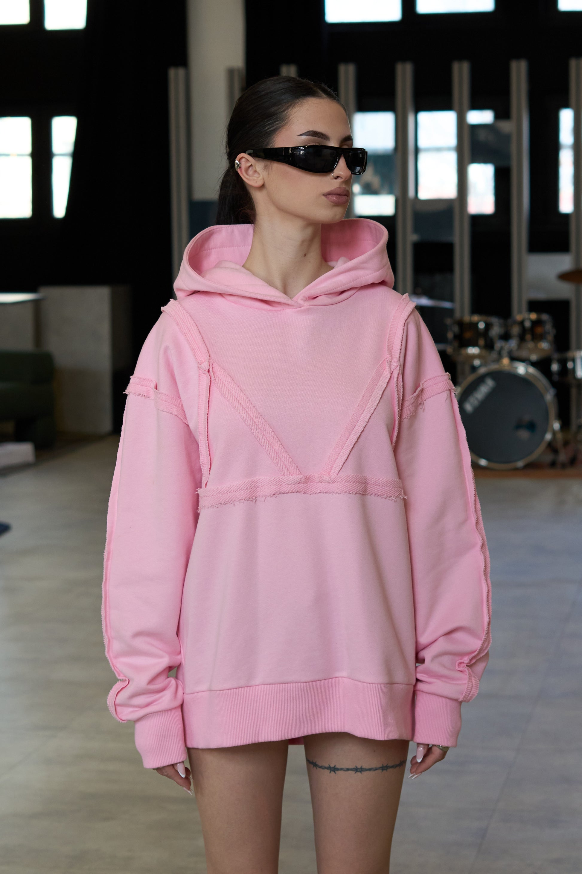 Bra Overlay Pink Hoodie - MYS