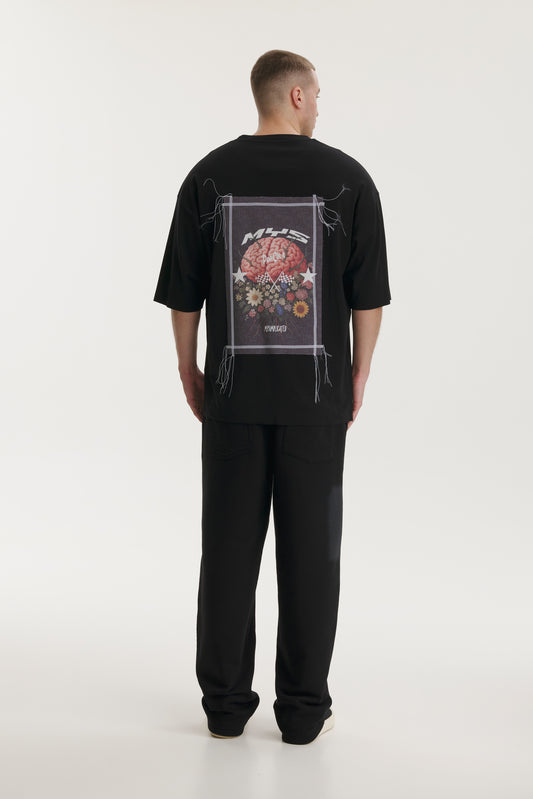 Pop Cola Floral Cortex Black Oversized T-shirt - MYS