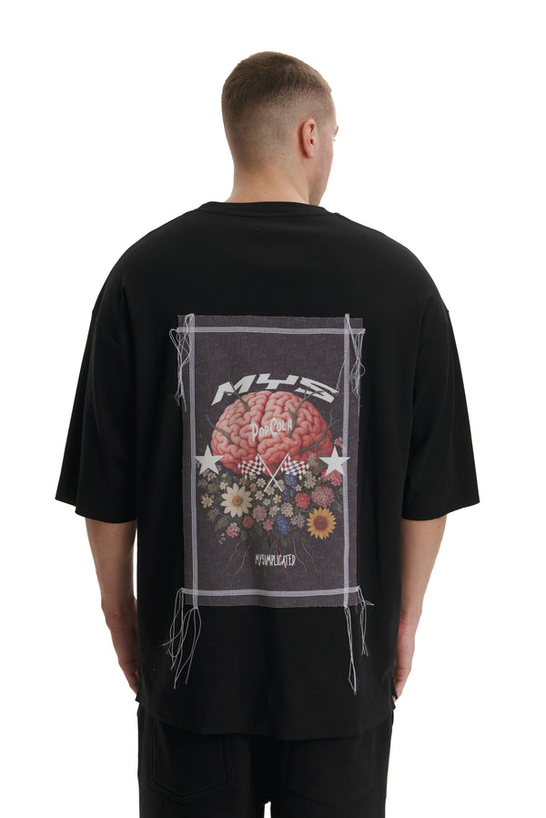 Pop Cola Floral Cortex Black Oversized T-shirt - MYS