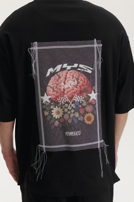 Pop Cola Floral Cortex Black Oversized T-shirt - MYS