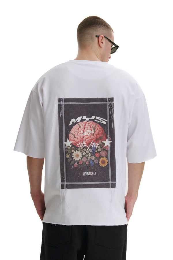 Pop Cola Floral Cortex White Oversized T-shirt - MYS