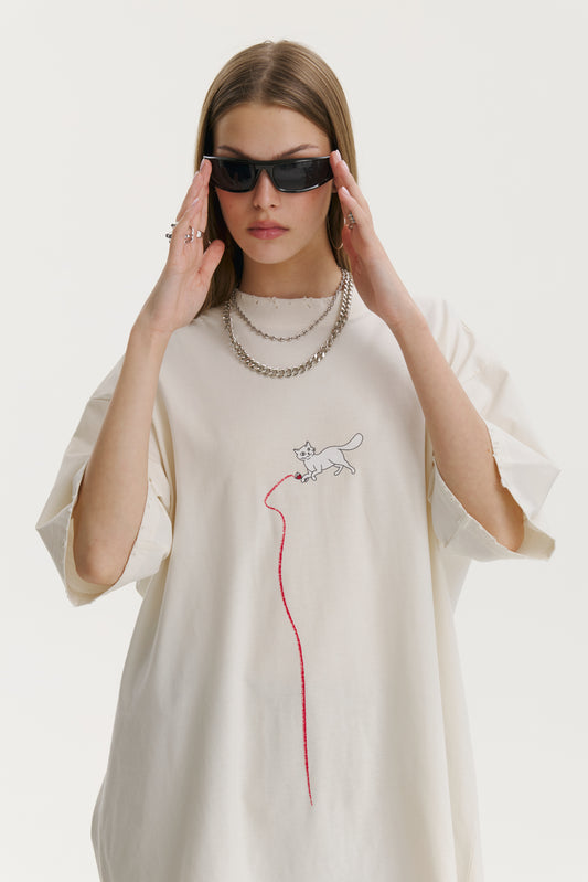 Miau Miau Oversized Ivory T-shirt - MYS