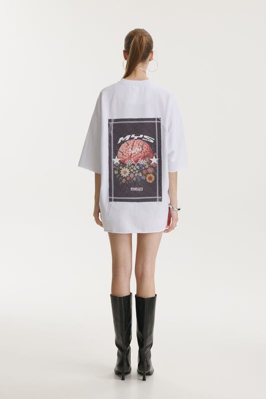 Pop Cola Floral Cortex White Oversized T-shirt - MYS