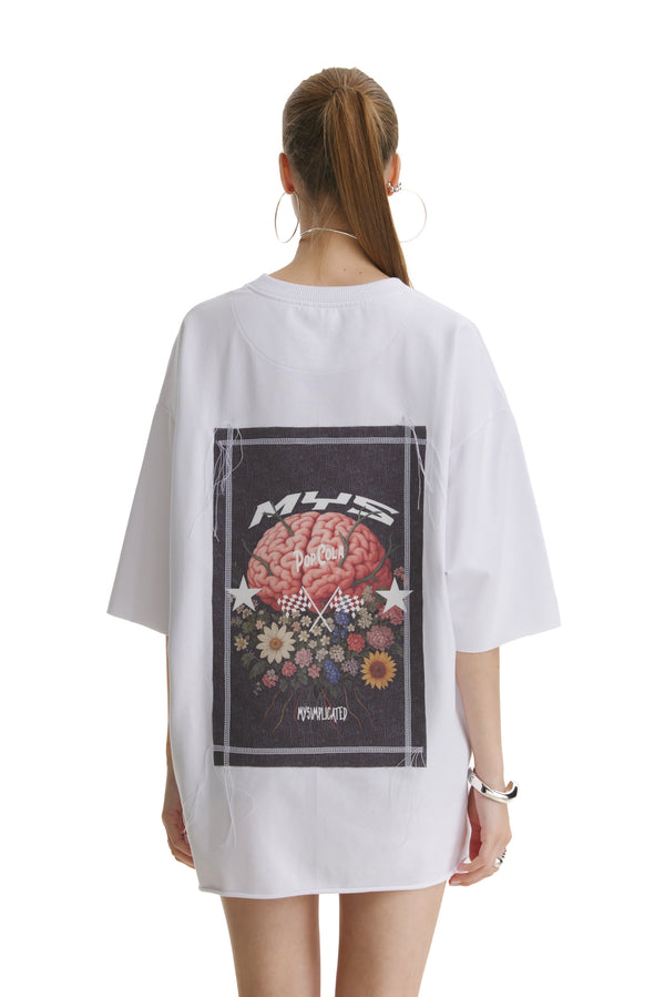 Pop Cola Floral Cortex White Oversized T-shirt - MYS
