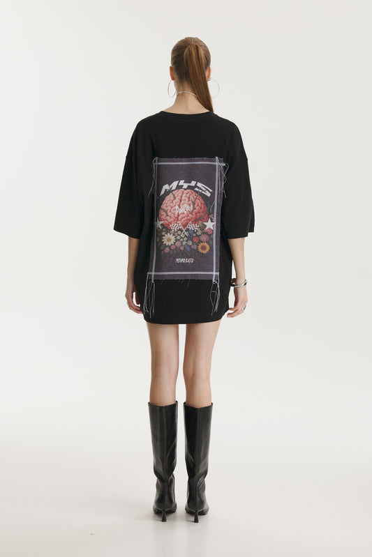 Pop Cola Floral Cortex Black Oversized T-shirt - MYS