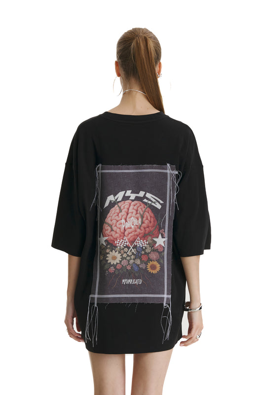 Pop Cola Floral Cortex Black Oversized T-shirt