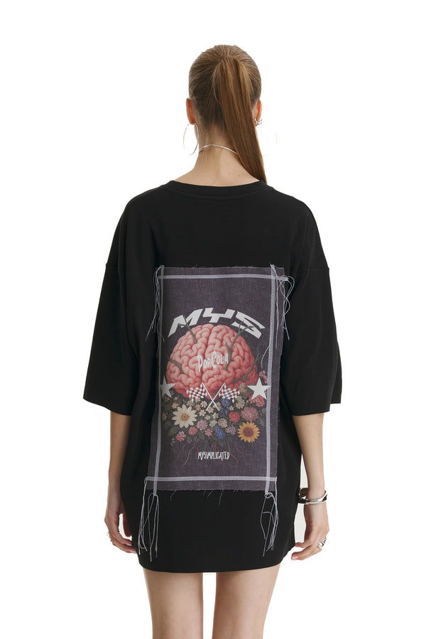 Pop Cola Floral Cortex Black Oversized T-shirt - MYS