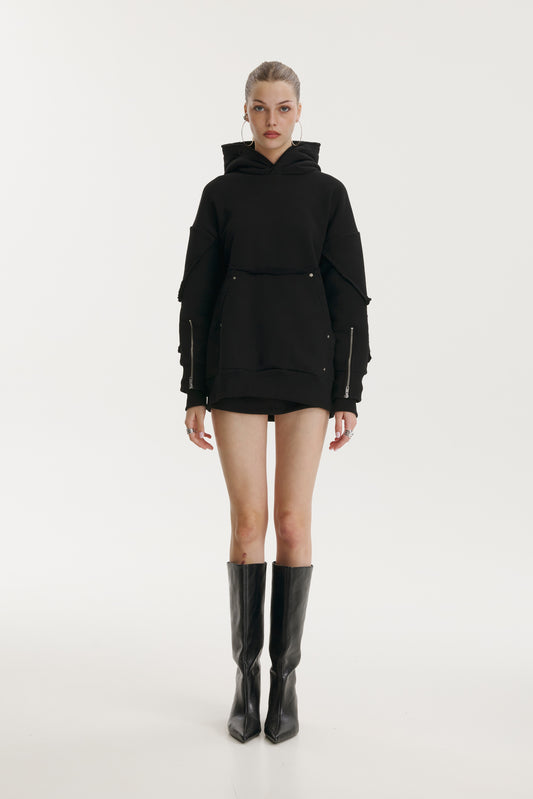 Interchangable Patches Black Hoodie - MYS