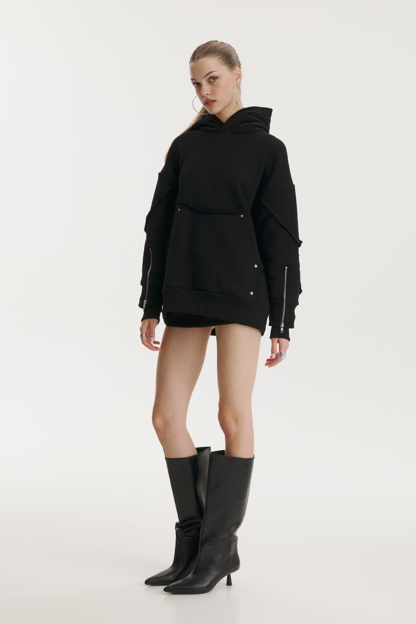 Hanorac negru cu Patches personalizabile/interschimbabile