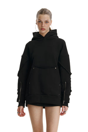 Hanorac negru cu Patches personalizabile/interschimbabile