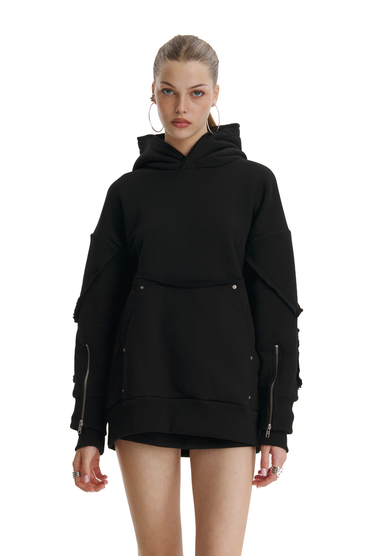 Hanorac negru cu Patches personalizabile/interschimbabile