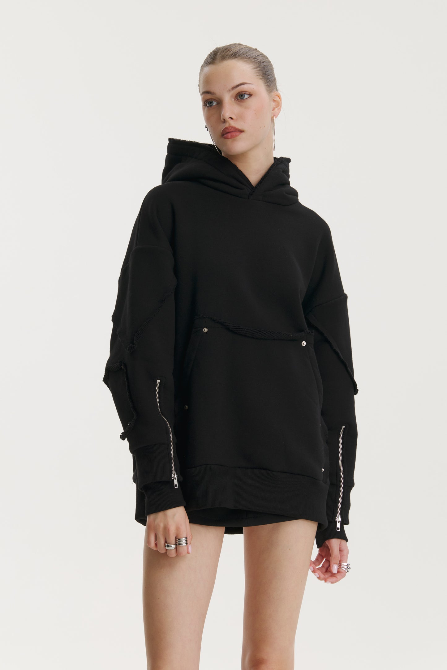 Hanorac negru cu Patches personalizabile/interschimbabile