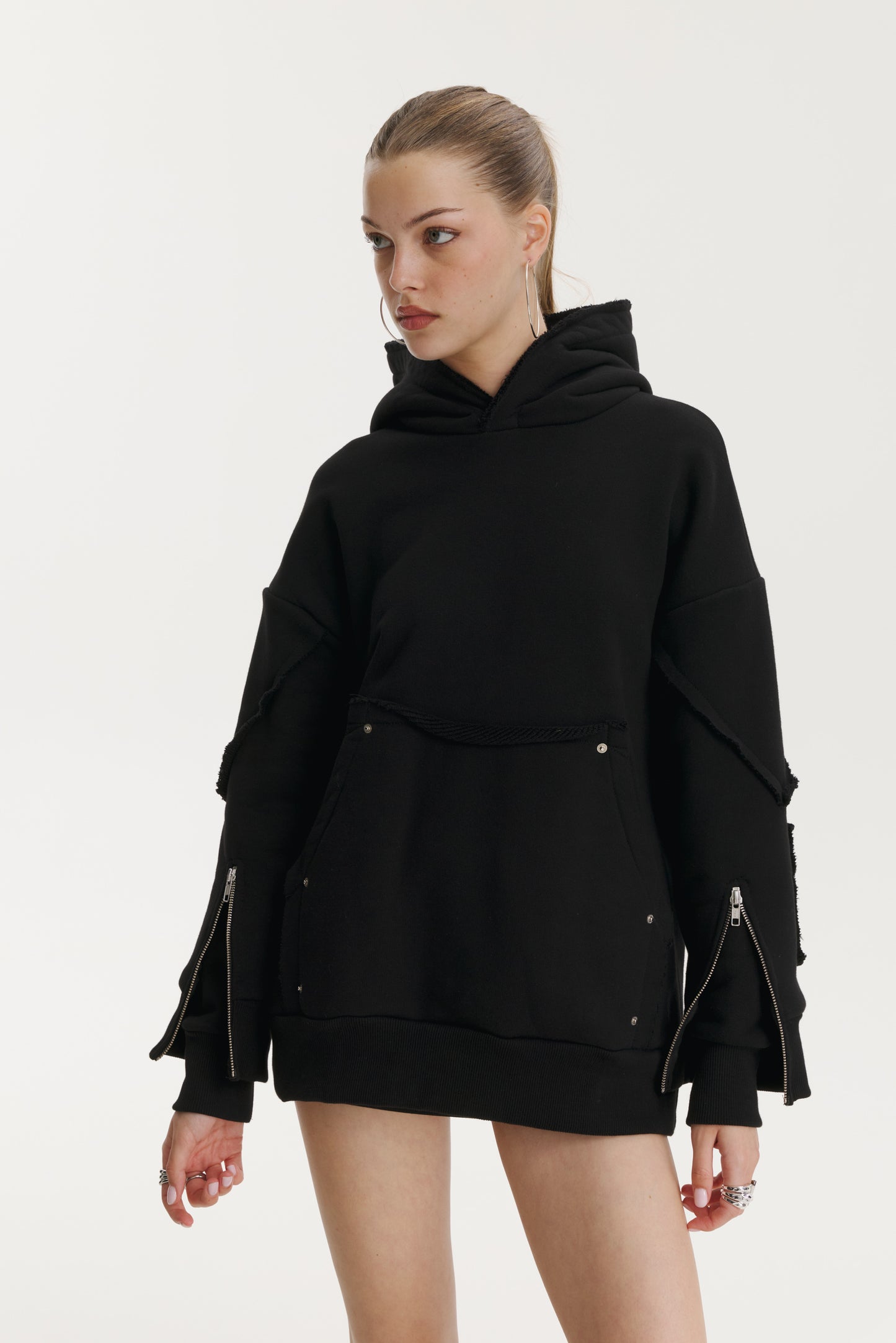 Hanorac negru cu Patches personalizabile/interschimbabile