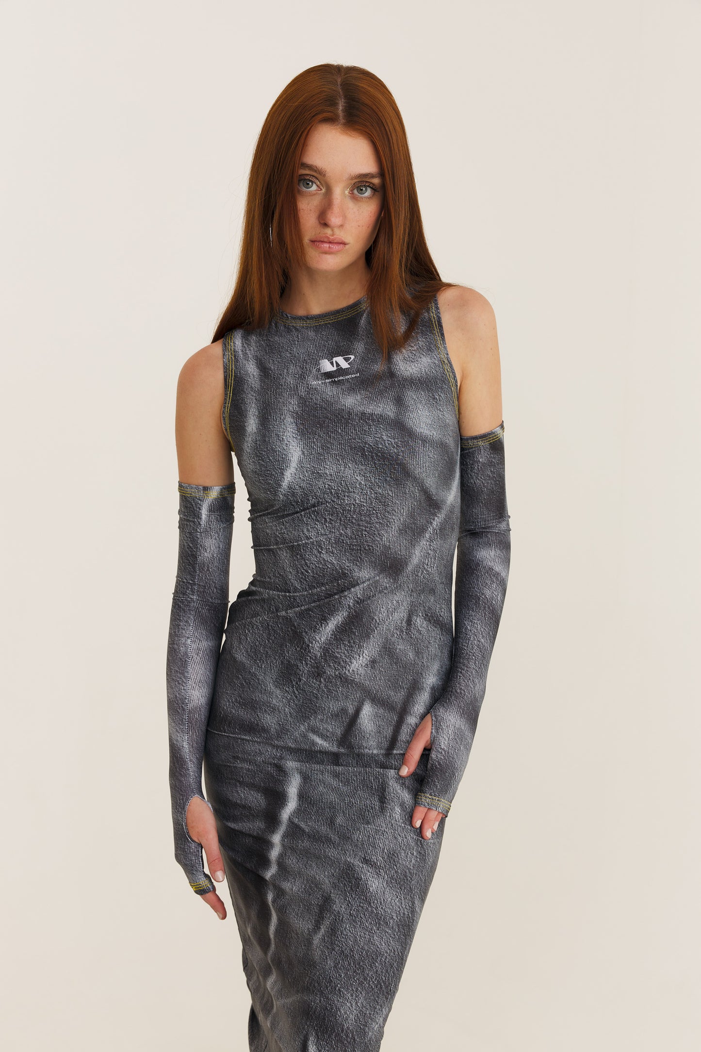Wrinkled Second-Skin Dress with Gloves