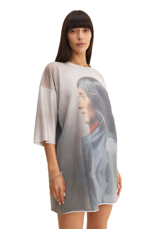 Tricou supradimensionat cu imprimeu complet Bej