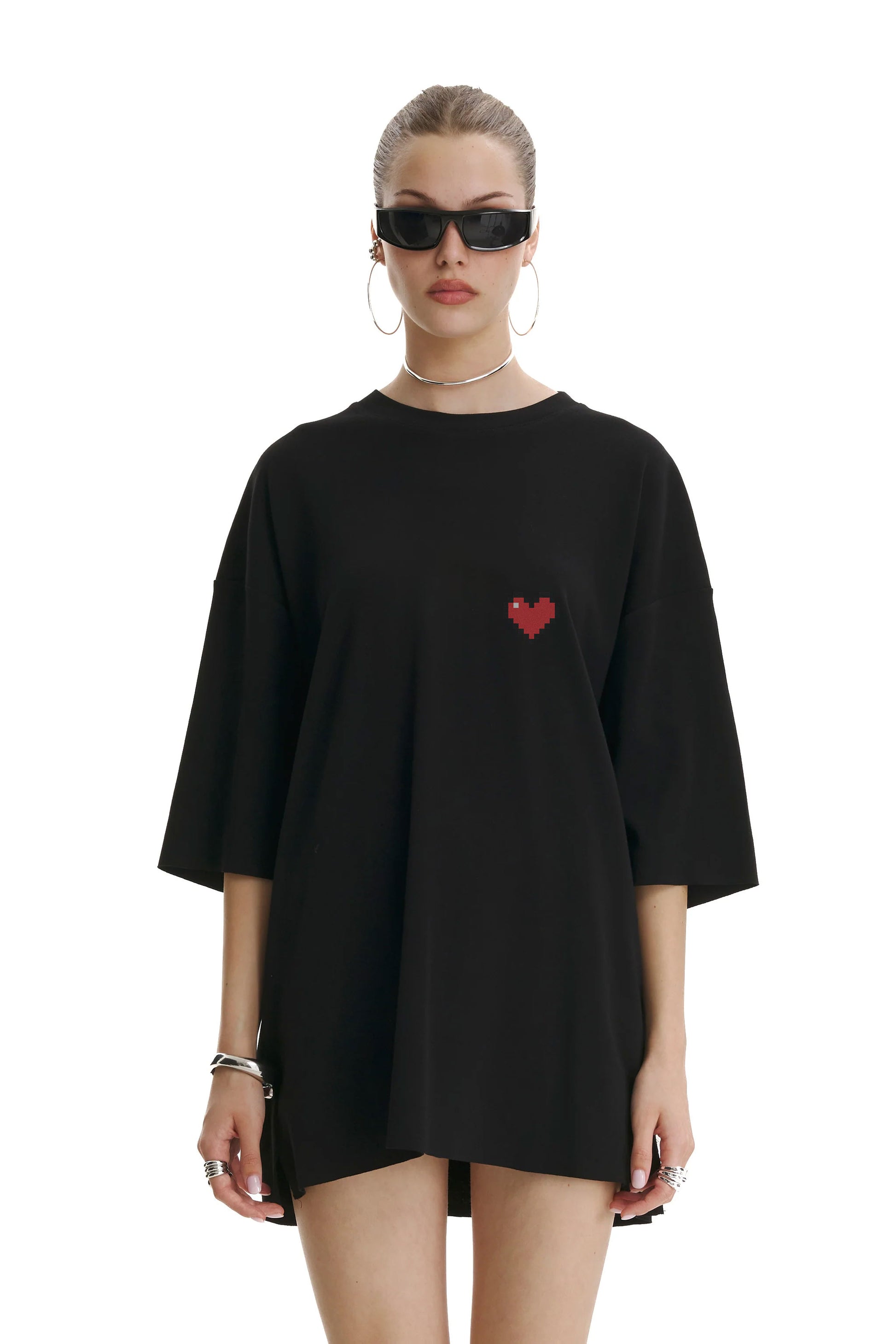 Oversized Cotton Black T-shirt Love - MYS