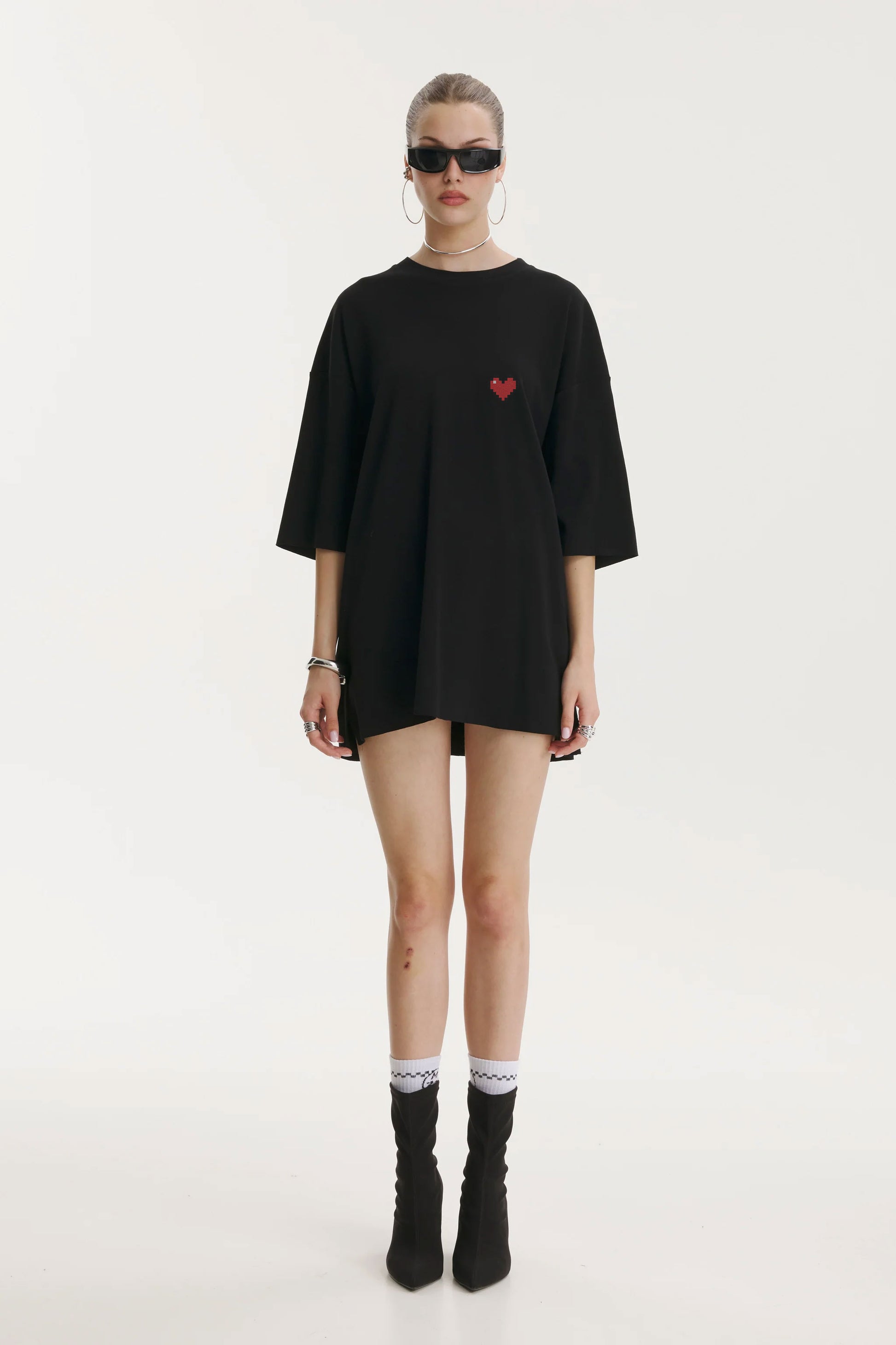 Oversized Cotton Black T-shirt Love - MYS