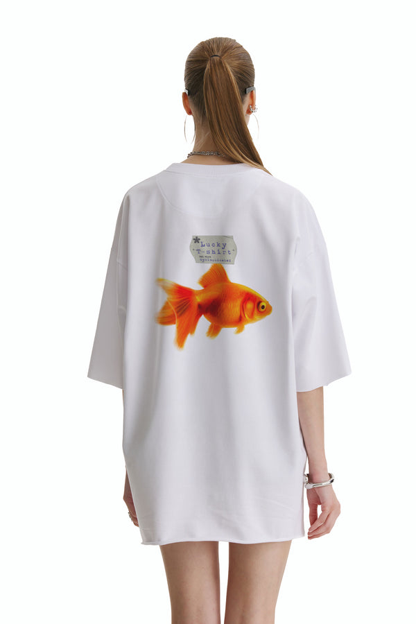 Oversized Cotton White T-shirt Lucky - MYS