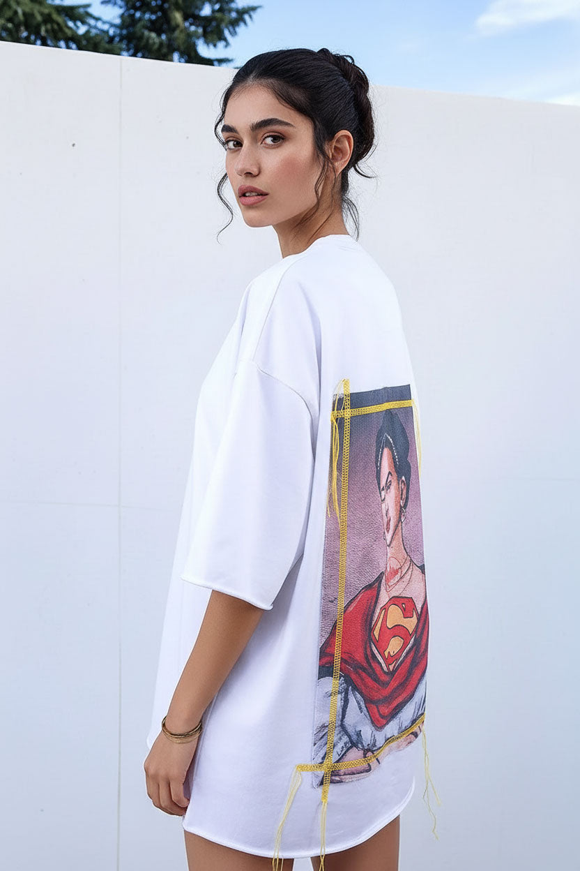 Oversized White T-shirt Superwoman - MYS