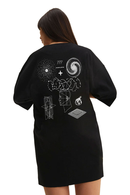 Tricou negru din bumbac supradimensionat 777