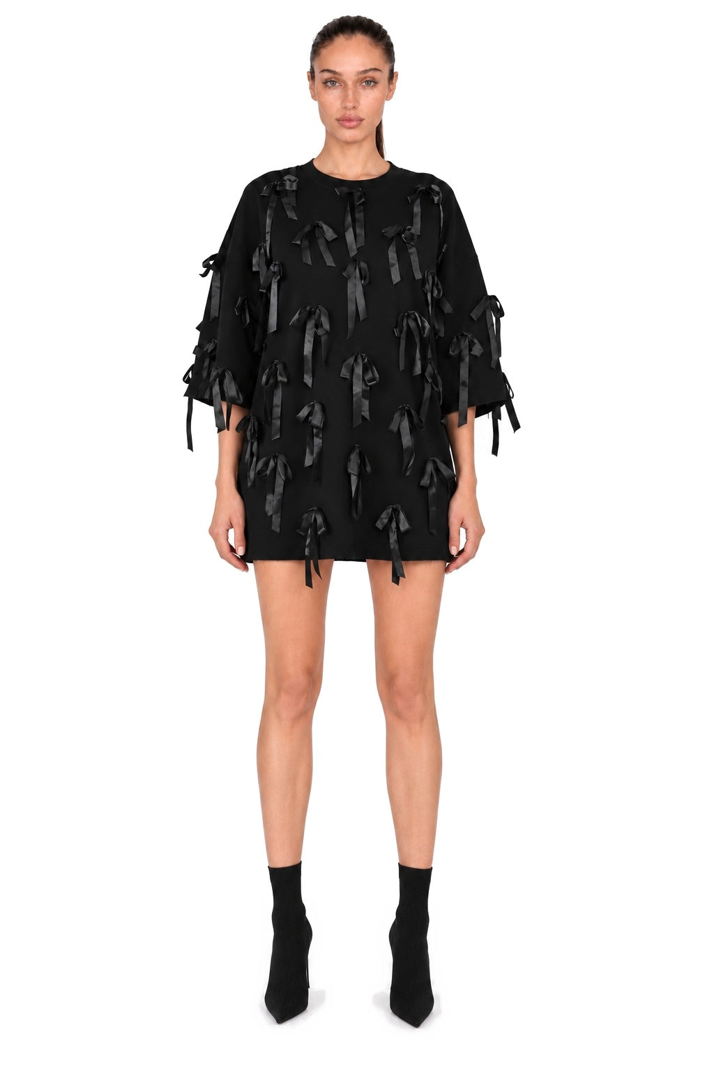 Oversized Black Ribbon T-shirt - MYS - full body