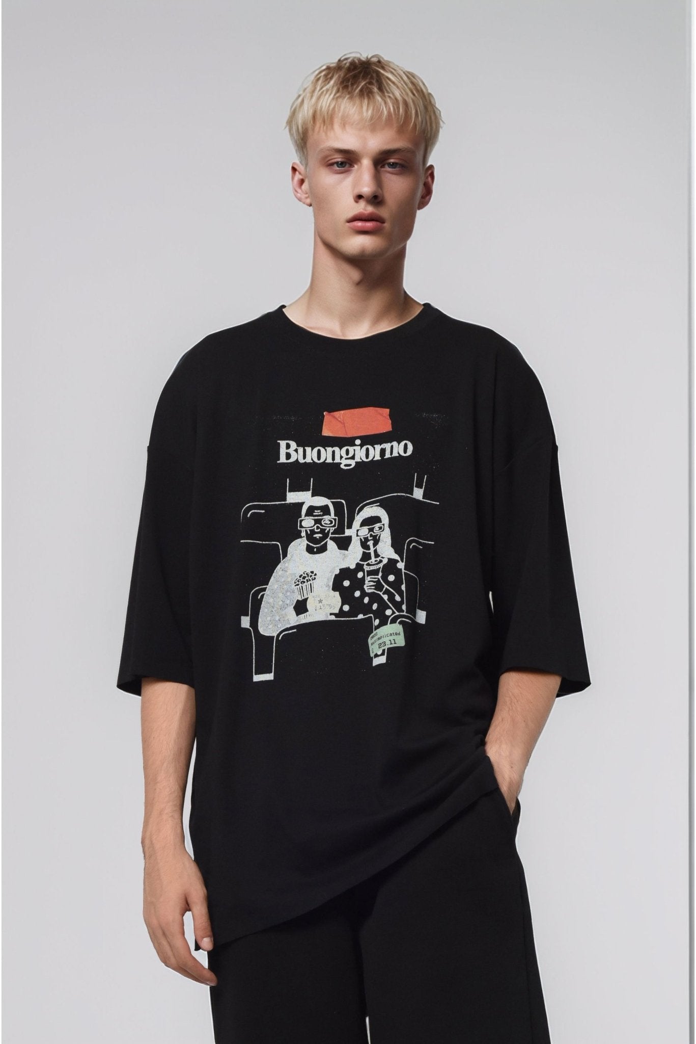 Oversized Cotton Black T-shirt Buongiorno - MYS