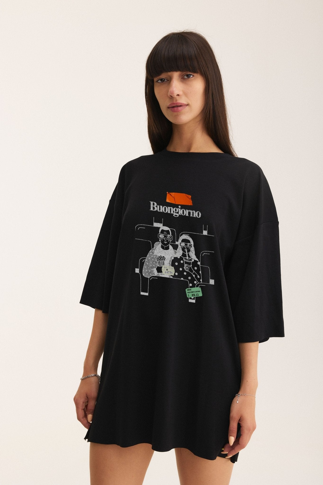 Oversized Cotton Black T-shirt Buongiorno - MYS