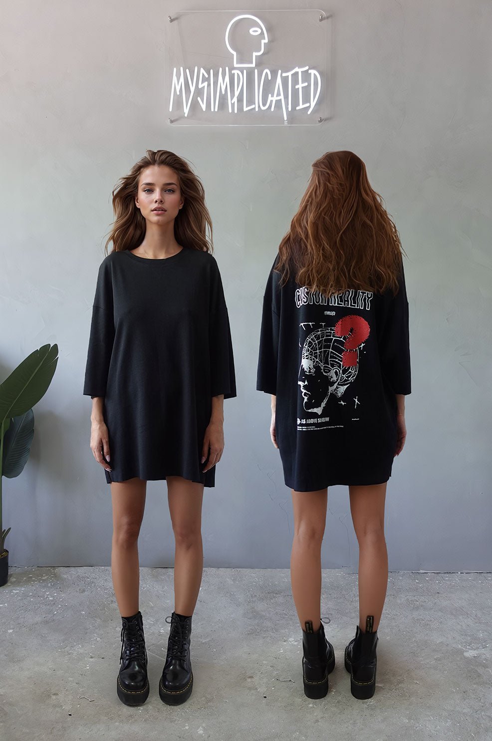 Oversized Cotton Black T-shirt Custom Reality - MYS