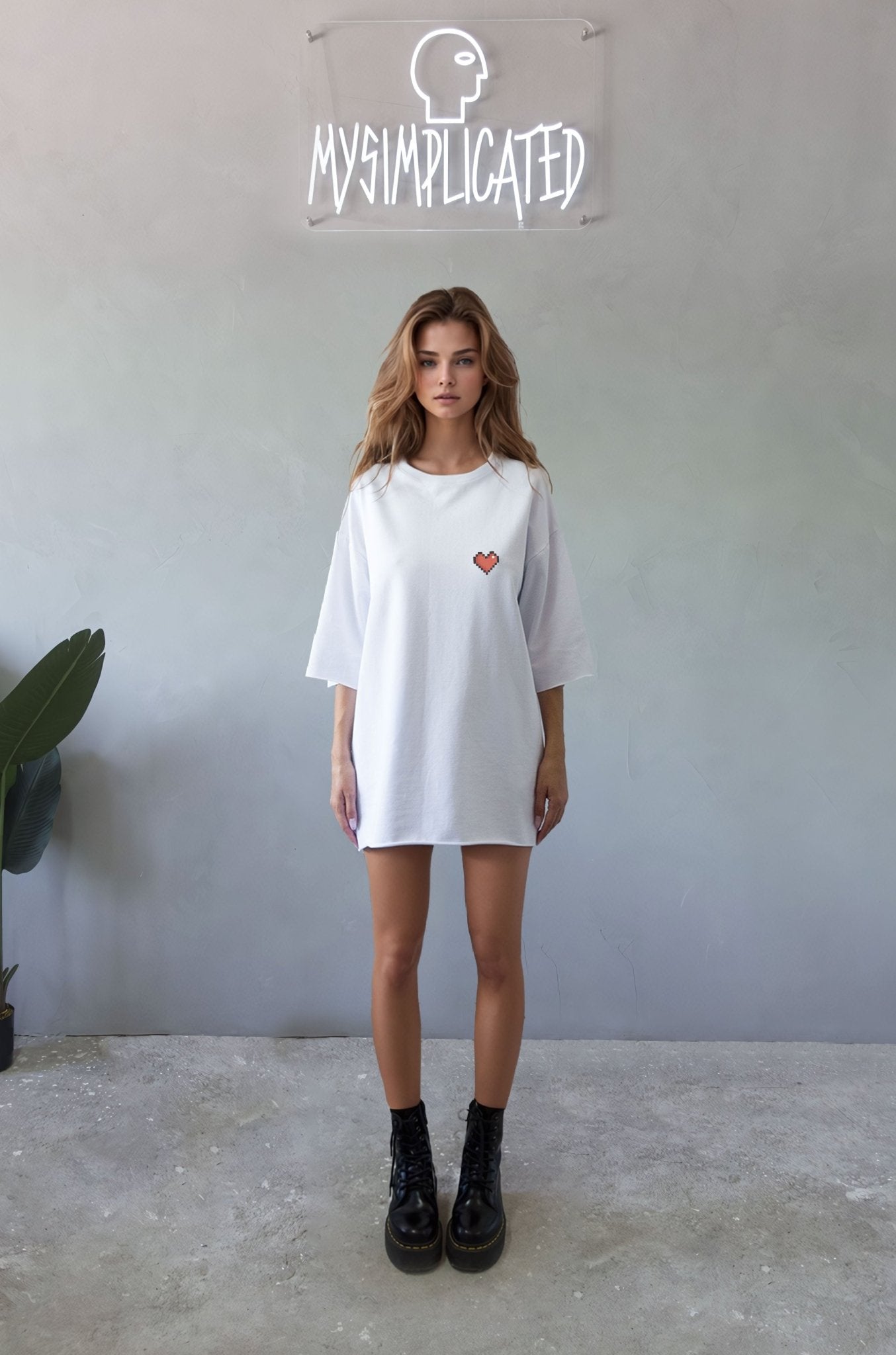 Oversized Cotton White T-shirt Love - MYS