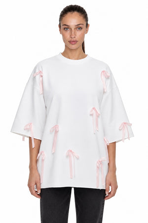 Oversized White Ribbon T-shirt - MYS