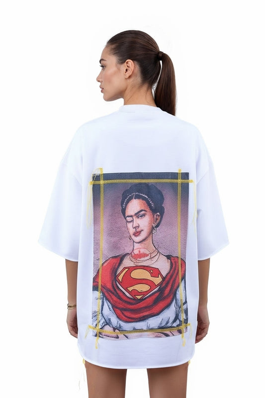Oversized White T-shirt Superwoman - MYS