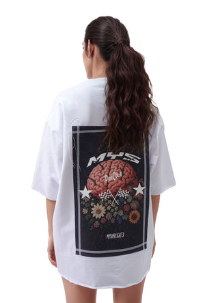 Pop Cola Floral Cortex White Oversized T-shirt - MYS