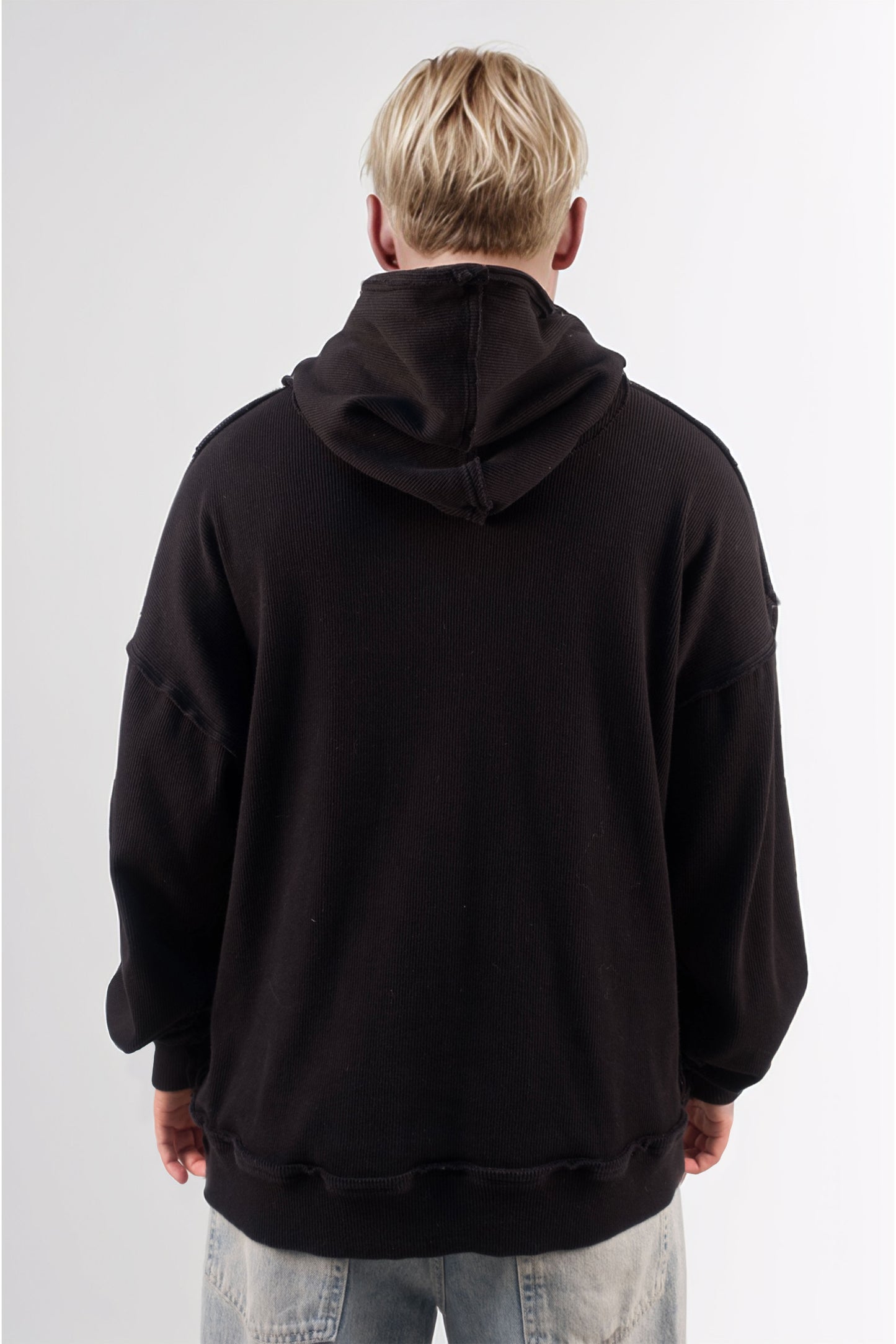 Ribbed Black Hoodie