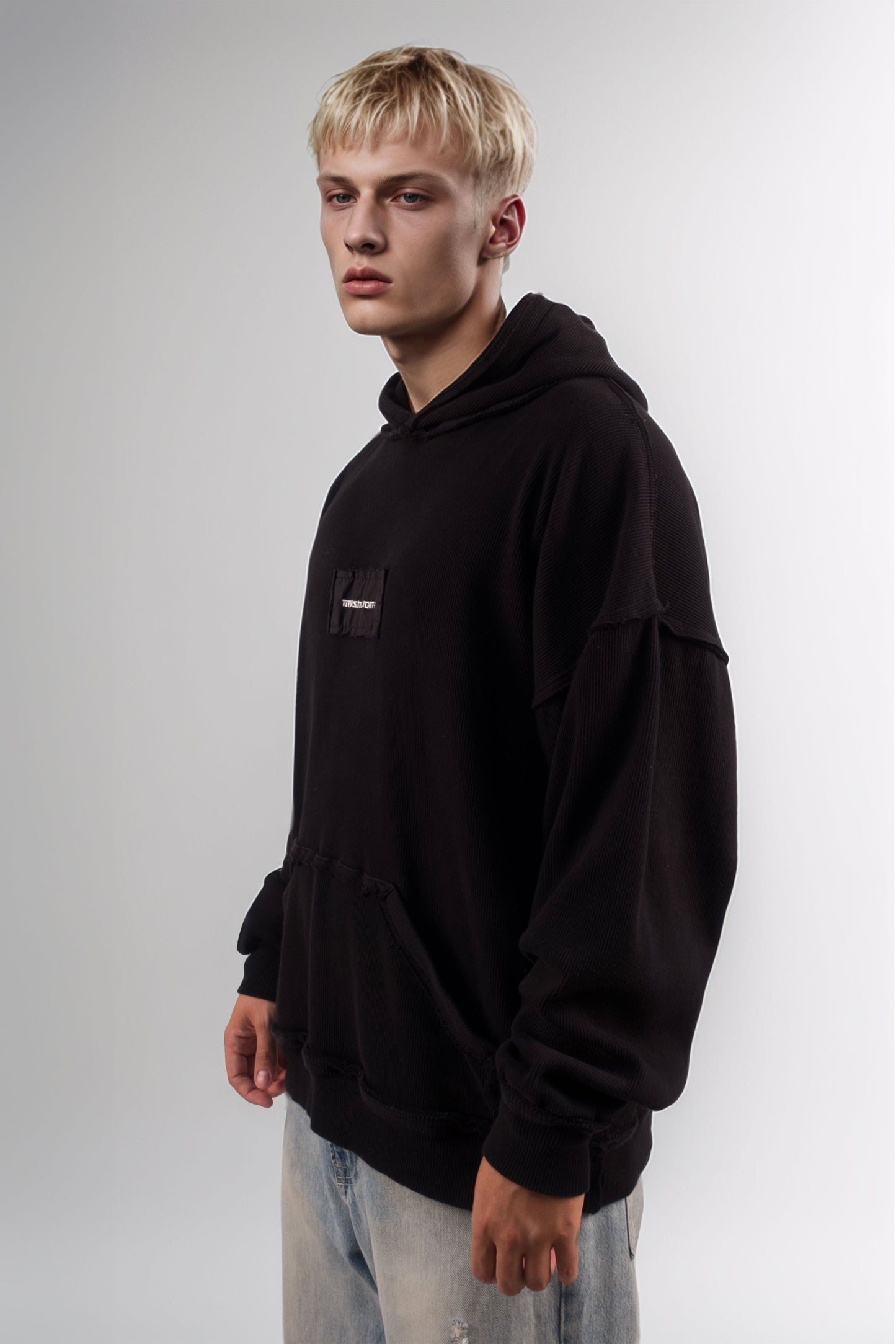 Ribbed Black Hoodie