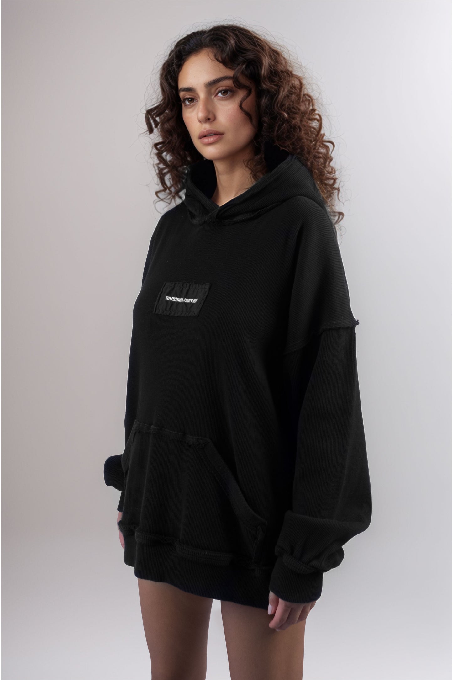 Ribbed Black Hoodie