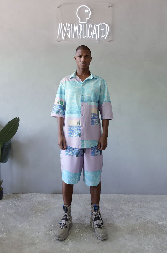 Short Sleeve Shirt & Bermuda Set Water (recycled fabric)